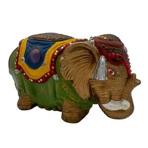 Vintage Arner’s Ceramic Elephant Multi Color Unique Hand Painted 1980s 10x6 inch